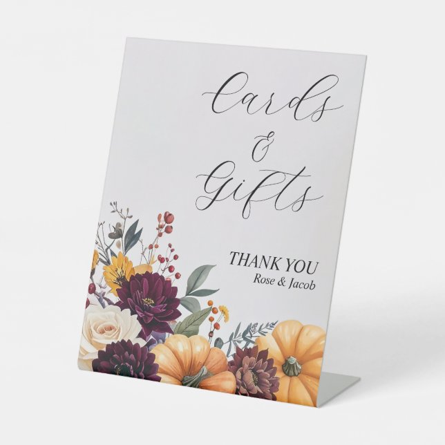 Herbst Elegance Hochzeitskarte & Geschenke Untersc Sockelschild (Vorderseite)