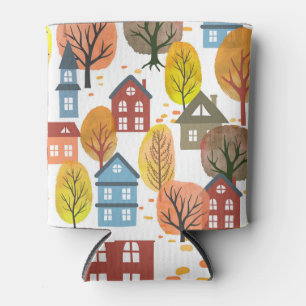 Herbst Elegance: Wasserfarben Stadt und Bäume Dosenkühler