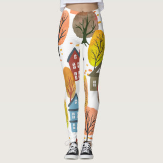 Herbst Elegance: Wasserfarben Stadt und Bäume Leggings