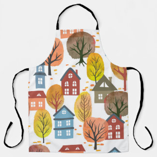 Herbst Elegance: Wasserfarben Stadt und Bäume Schürze