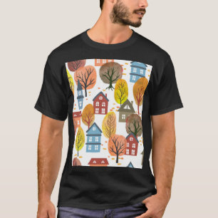 Herbst Elegance: Wasserfarben Stadt und Bäume T-Shirt