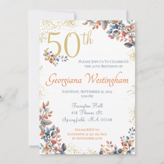 Herbst-Eleganz 50. Geburtstag Glitter Einladung