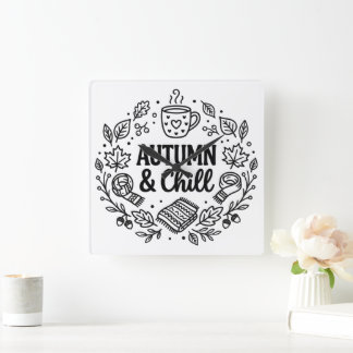 Herbst & Entspannung | Cozy Herbst Handlettered Li Quadratische Wanduhr