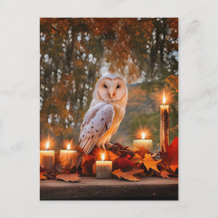 Herbst Equinox Owl und Kerzen Myssis Feiertagspostkarte