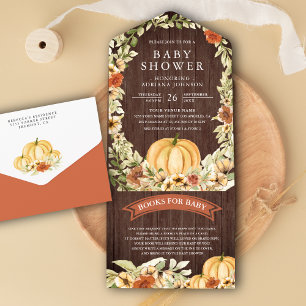Herbst Erdtönig Floral Holz Kürbis Baby Shower All In One Einladung