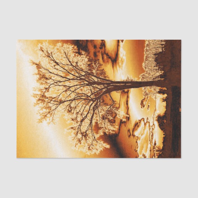 Herbst Ernte Bäume des Lebens in Gold Brown Seidenpapier (Vorderseite)