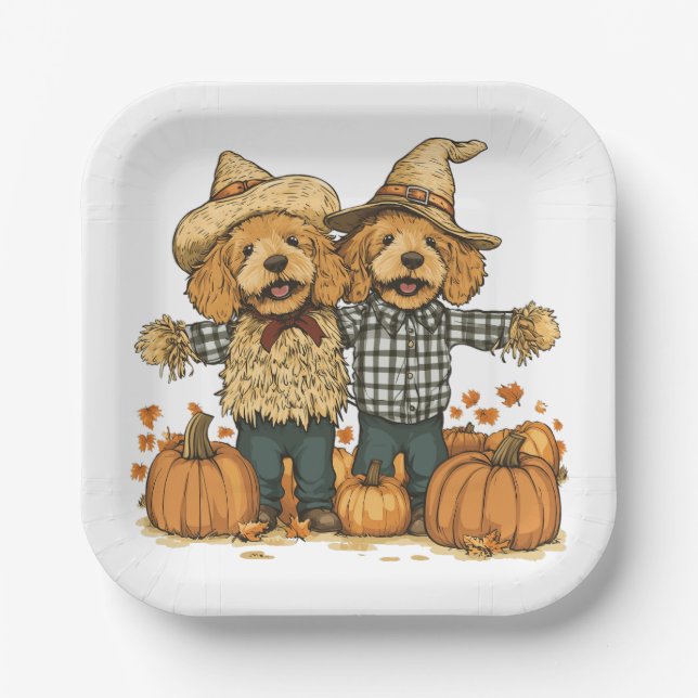 Herbst Ernte Goldendoodle Hunde Pappteller (Vorderseite)