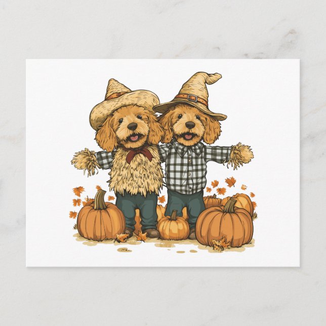 Herbst Ernte Goldendoodle Hunde Postkarte (Vorderseite)