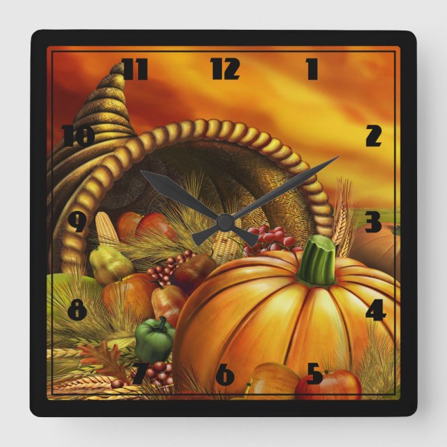 Herbst-Ernte Quadratische Wanduhr (Vorderseite)