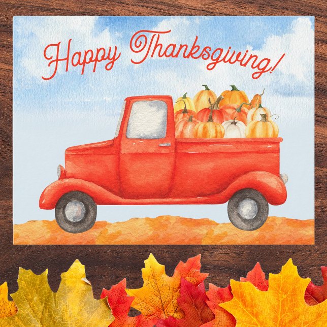Herbst Erntedankfest Truck Happy Thanksgiving Postkarte (Happy Thanksgiving card to celebrate the holiday with family and friends. )