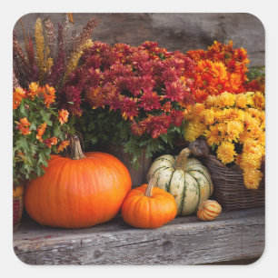 Herbst-Erntetisch-Dekoration - Herbstliche Kürbiss Quadratischer Aufkleber