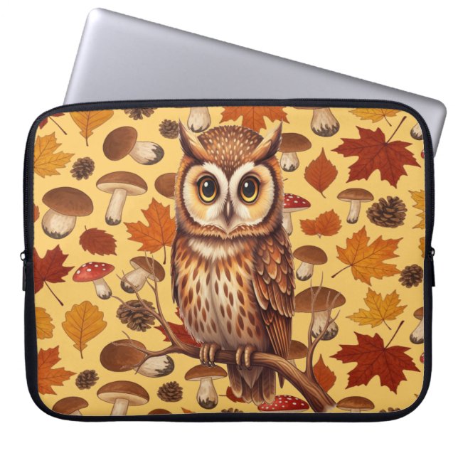 Herbst-Eule und Blätter Laptopschutzhülle (Vorderseite)