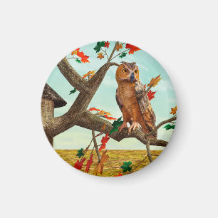Herbst-Eulen-Ahornbaum-Wildlife-Kunst Magnet