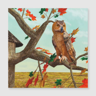 Herbst-Eulen-Ahornbaum-Wildlife-Kunst Magnetkarte