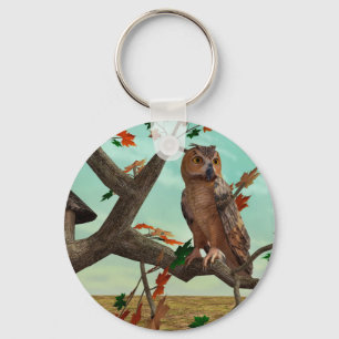 Herbst-Eulen-Ahornbaum-Wildlife-Kunst Schlüsselanhänger
