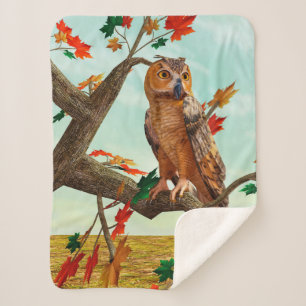 Herbst-Eulen-Ahornbaum-Wildlife-Kunst Sherpadecke