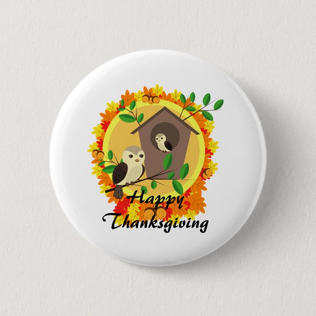 Herbst-Eulen-Erntedankfest Button (Vorderseite)
