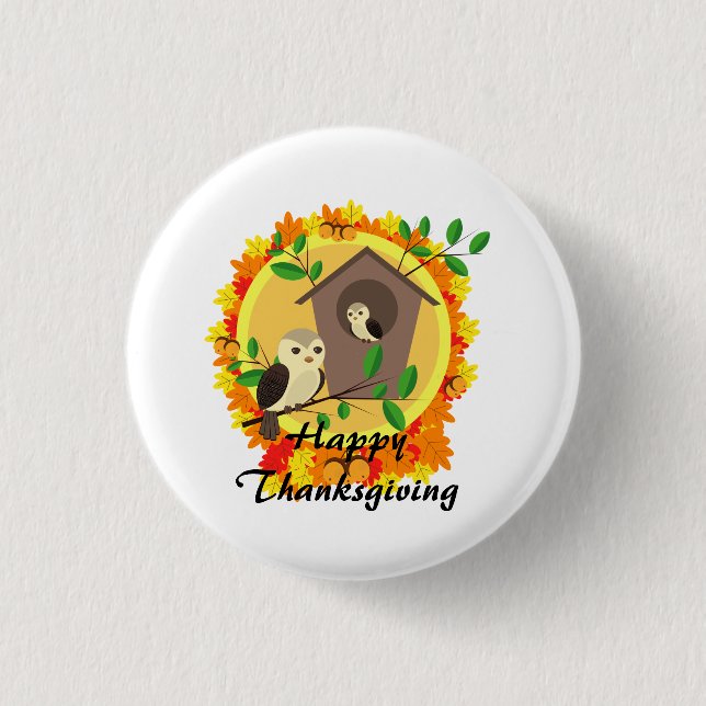 Herbst-Eulen-Erntedankfest Button (Vorderseite)