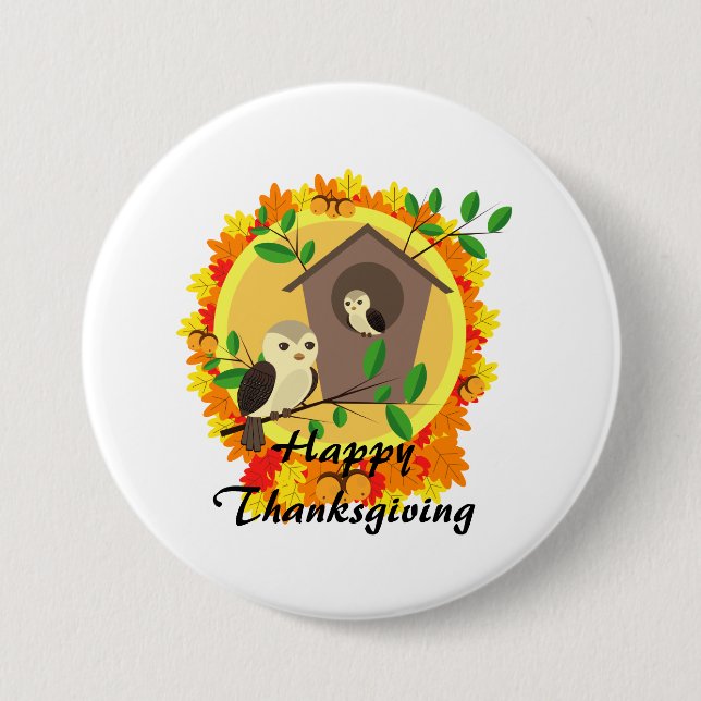 Herbst-Eulen-Erntedankfest Button (Vorderseite)