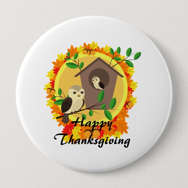 Herbst-Eulen-Erntedankfest Button (Vorderseite)