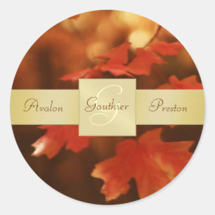 Herbst-Fall-Blatt-Monogramm-Hochzeits-Aufkleber Runder Aufkleber