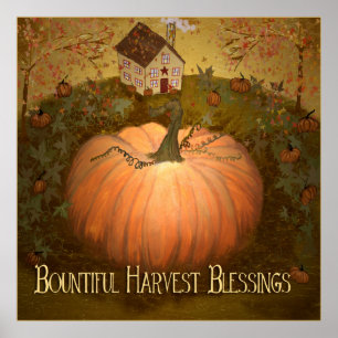 Herbst-Fall Harvets Halloween Primitiv-Volkskunst Poster