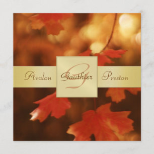 Herbst Fall Leaf Monogram Gold Ribbon Einladung