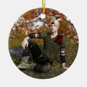 Herbst-Fantasie-Prinz-Wald-Porträt Keramik Ornament