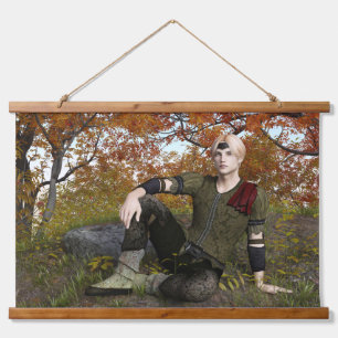 Herbst-Fantasie-Prinz-Wald-Porträt Wandteppich Mit Holzrahmen