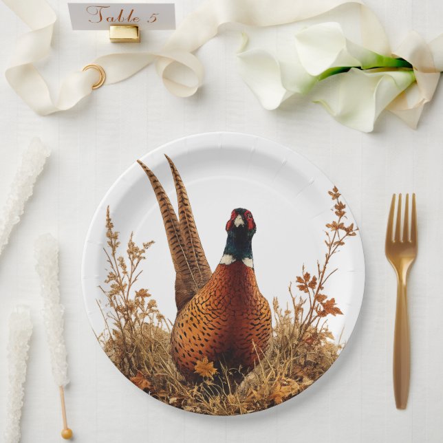 Herbst-Fasan-Ölgemälde  Pappteller (Hochzeit)