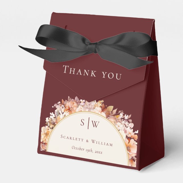 Herbst floral Burgundy Hochzeit Danke Monogram Geschenkschachtel (Vorderseite)