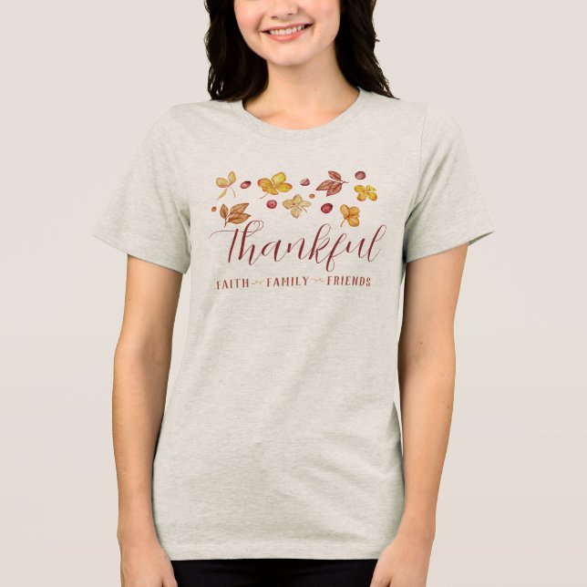 Herbst floral dankbar Tri-Blend shirt (Vorderseite)