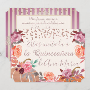 Herbst Floral de Borgoña Quinceanera Celebración Einladung