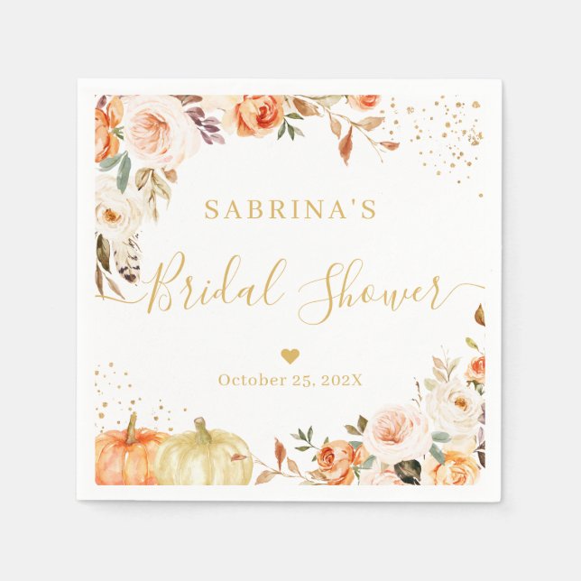 Herbst Floral Gold Confetti Brautparty Napkins Serviette (Vorderseite)
