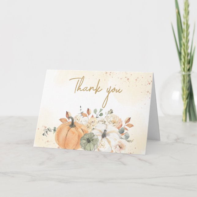 Herbst Floral Pumpkin Baby Dusche Dankeskarte (Vorderseite)