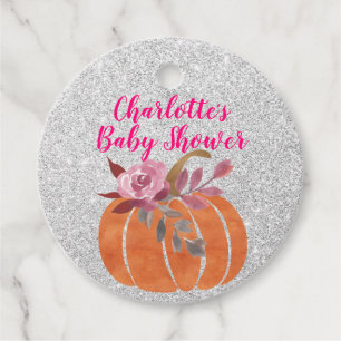 Herbst Floral Pumpkin Baby Dusche Pink Silver Geschenkanhänger