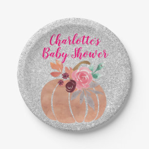 Herbst Floral Pumpkin Baby Dusche Pink Silver Pappteller