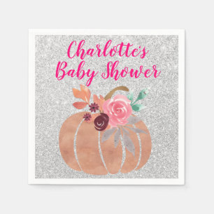 Herbst Floral Pumpkin Baby Dusche Pink Silver Serviette