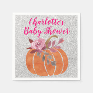 Herbst Floral Pumpkin Baby Dusche Pink Silver Serviette