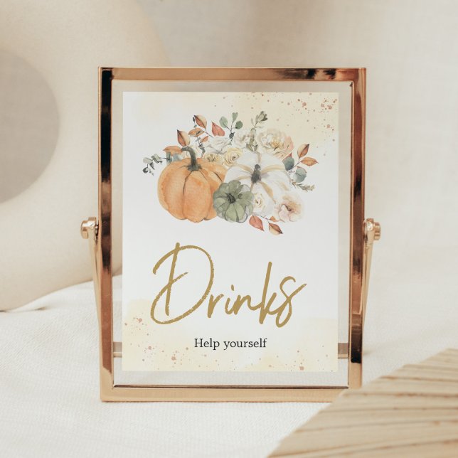 Herbst Floral Pumpkin Baby Duschgetränke Poster (A Little Pumpkin Baby Shower Drinks Sign)