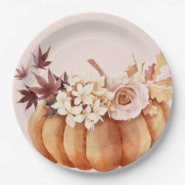 Herbst Floral Rustikaler Herbst Pumpkin Geburtstag Pappteller (Vorderseite)