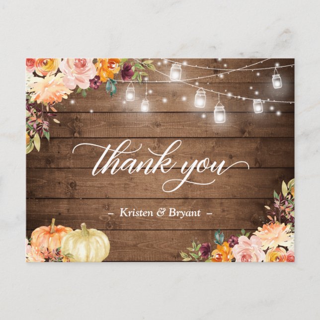 Herbst florale Mason Jar Lights Hochzeit Vielen Da Postkarte (Vorderseite)