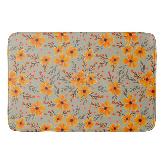 Herbst florales Muster Sage Green Badematte (Vorderseite)