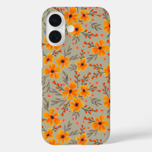 Herbst florales Muster Sage Green iPhone 16 Hülle