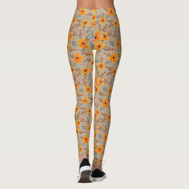 Herbst florales Muster Sage Green Leggings (Rückseite)