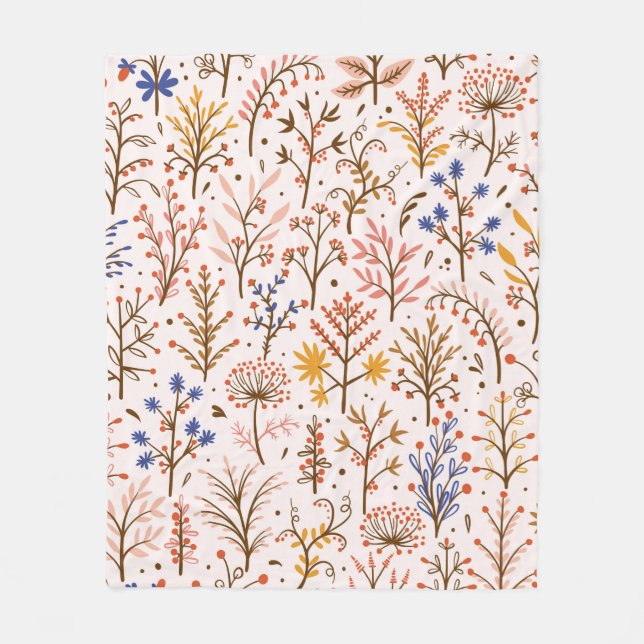 Herbst florales nahtloses Muster. Doodle-Pflanze,  Fleecedecke (Vorderseite)