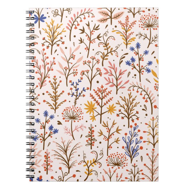 Herbst florales nahtloses Muster. Doodle-Pflanze,  Notizblock (Vorderseite)