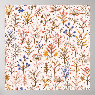 Herbst florales nahtloses Muster. Doodle-Pflanze,  Poster