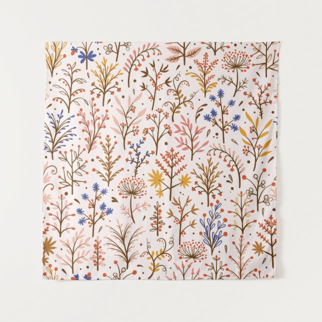 Herbst florales nahtloses Muster. Doodle-Pflanze,  Wandteppich (Vorderseite)