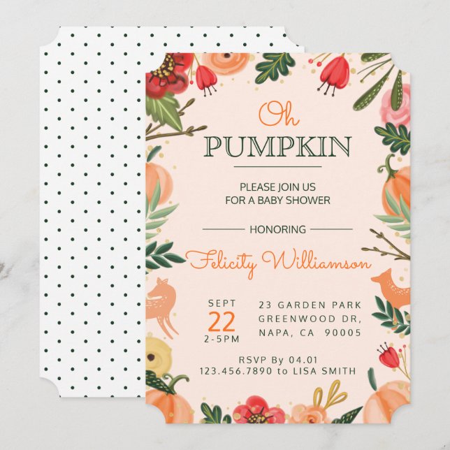 Herbst Florals & Foliage Pumpkin Patch Babydusche Einladung (Vorne/Hinten)